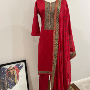 Chandari Cotton Ladies Suits Red