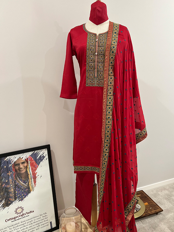 Chandari Cotton Ladies Suits Red