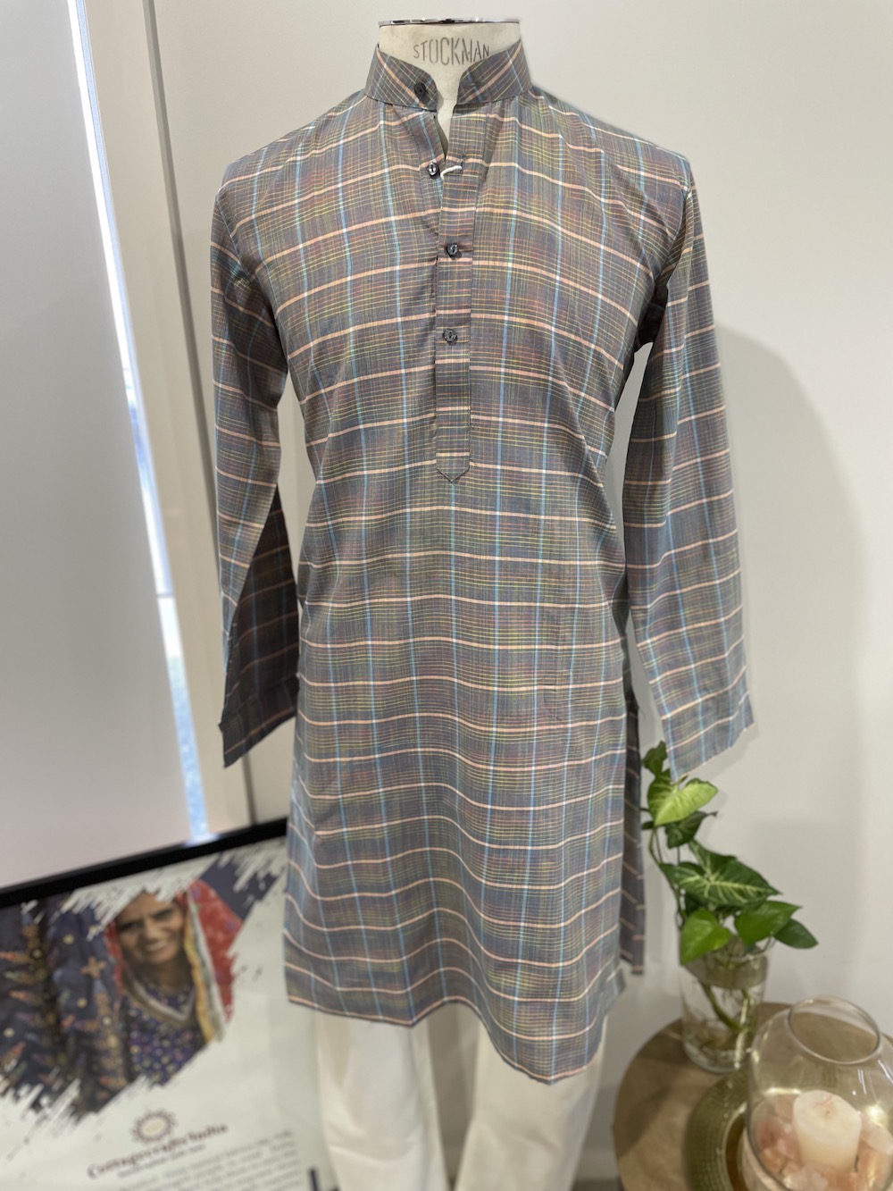 COTTON KURTA GREY WITH CHECK