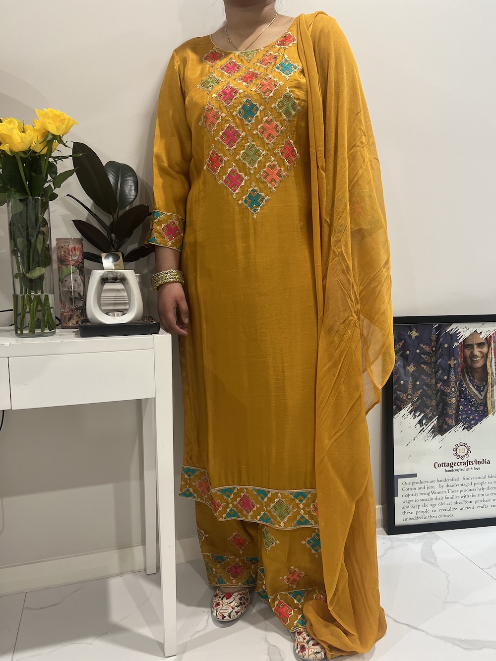 MUSLIN SILK SUITS MUSTARD