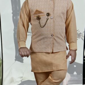 KIDS KURTA PYJAMA WITH WAISTCOAT PEACH