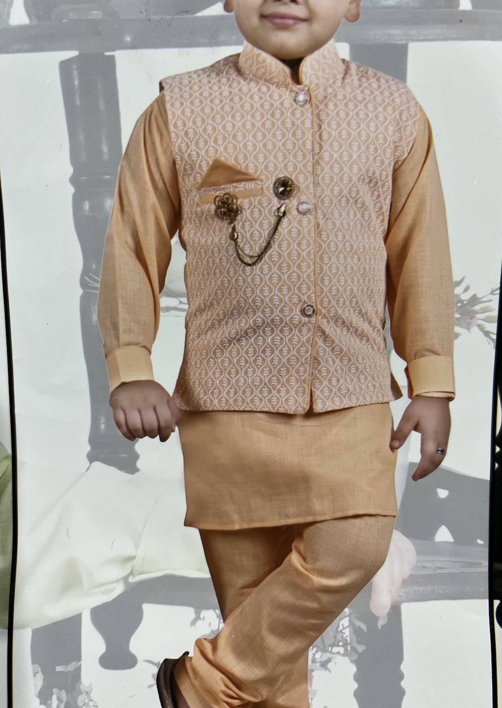 KIDS KURTA PYJAMA WITH WAISTCOAT PEACH