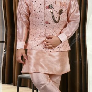 KIDS KURTA PYJAMA WITH WASITCOAT PINK
