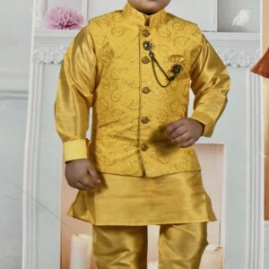 KIDS KURTA PYJAMA WITH WAISTCOAT YELLOW