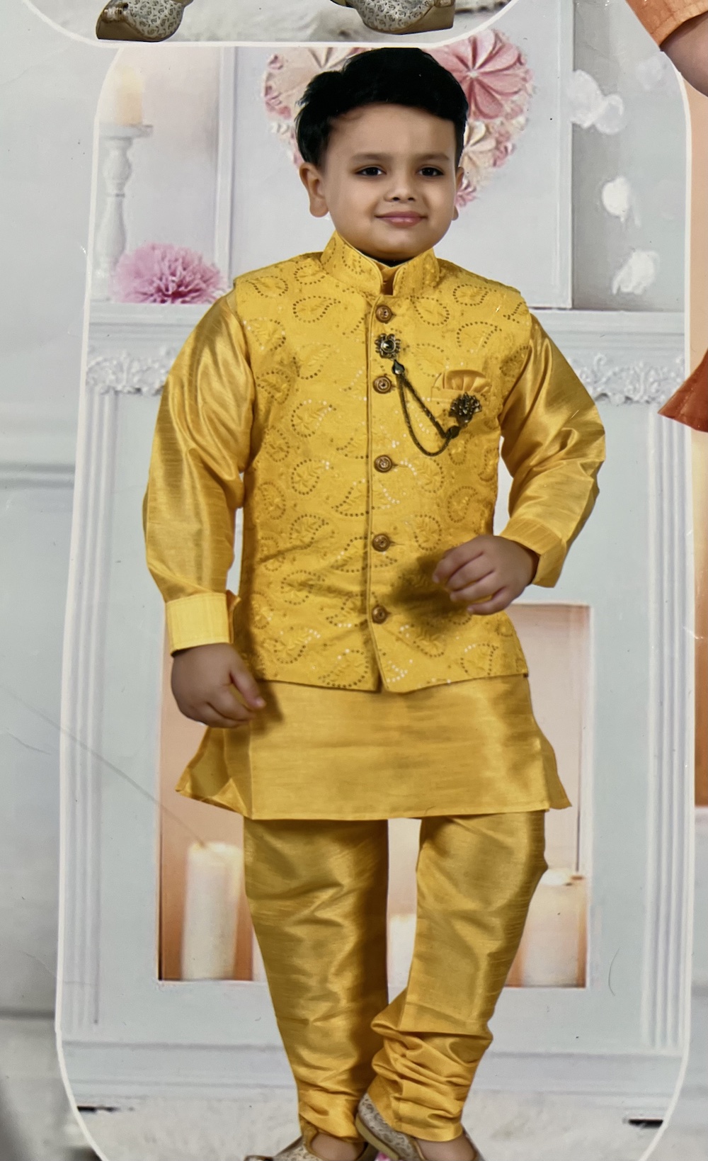 KIDS KURTA PYJAMA WITH WAISTCOAT YELLOW