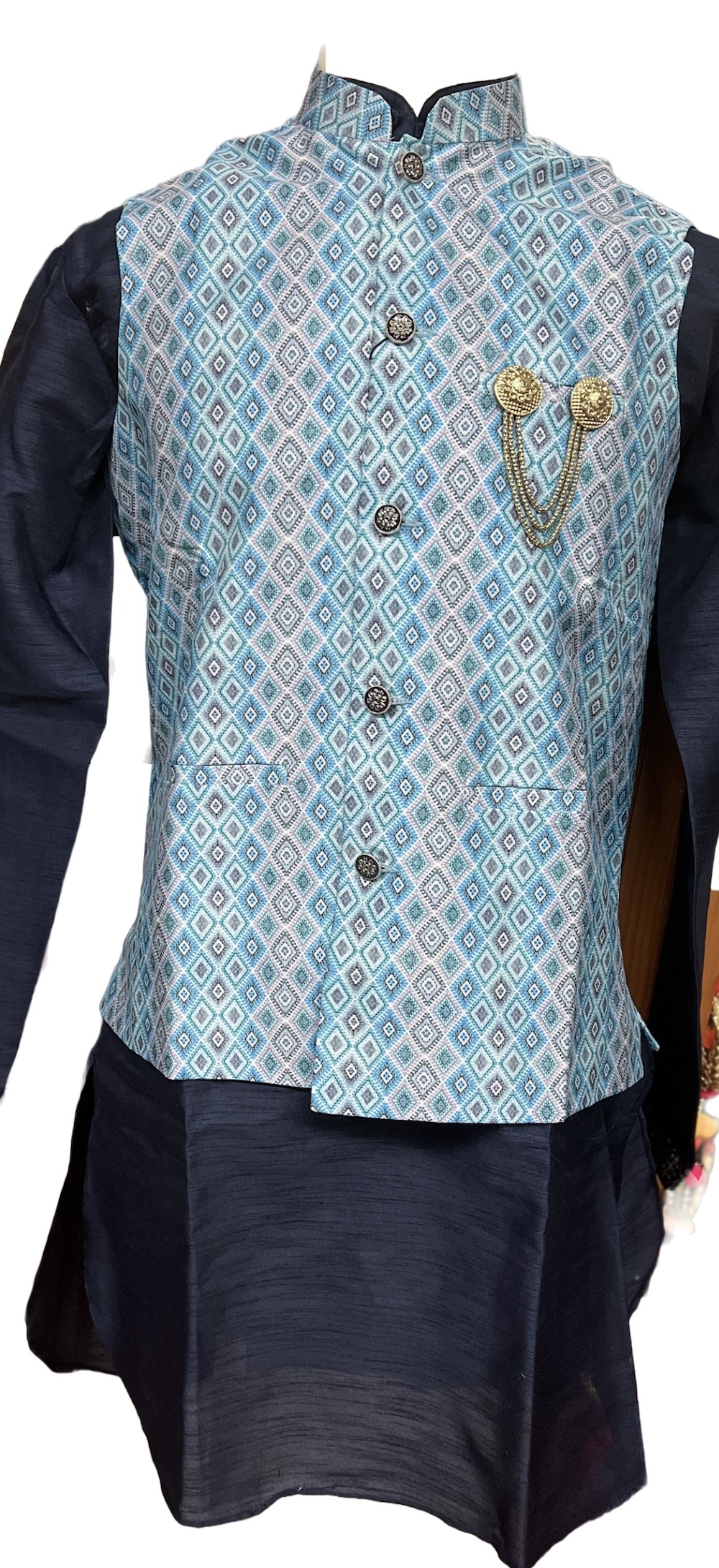 KURTA PYJAMA WITH WAISTCOAT BLUE COLOUR