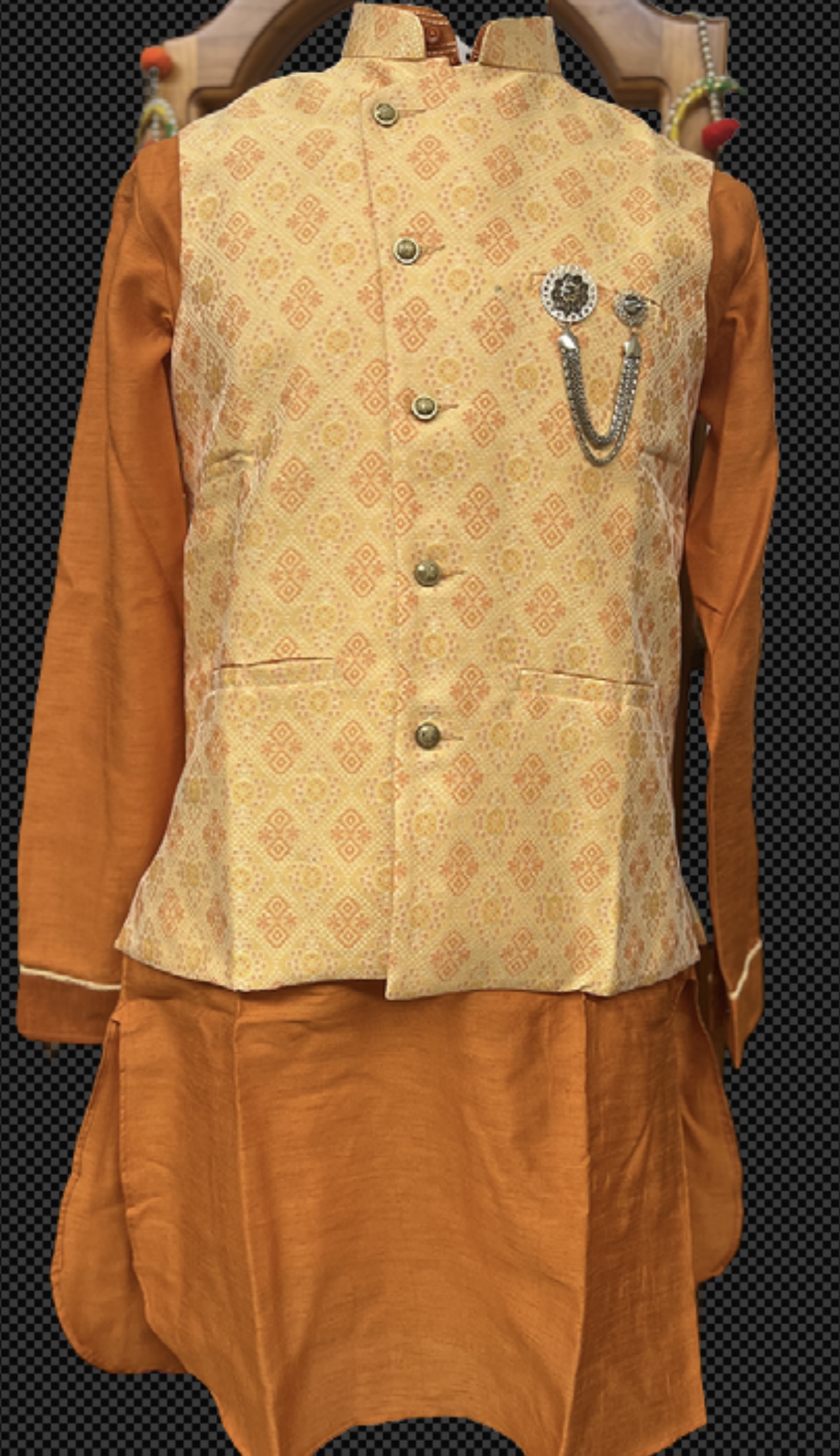 KURTA PYJAMA WITH WAISTCOAT ORANGE COLOUR