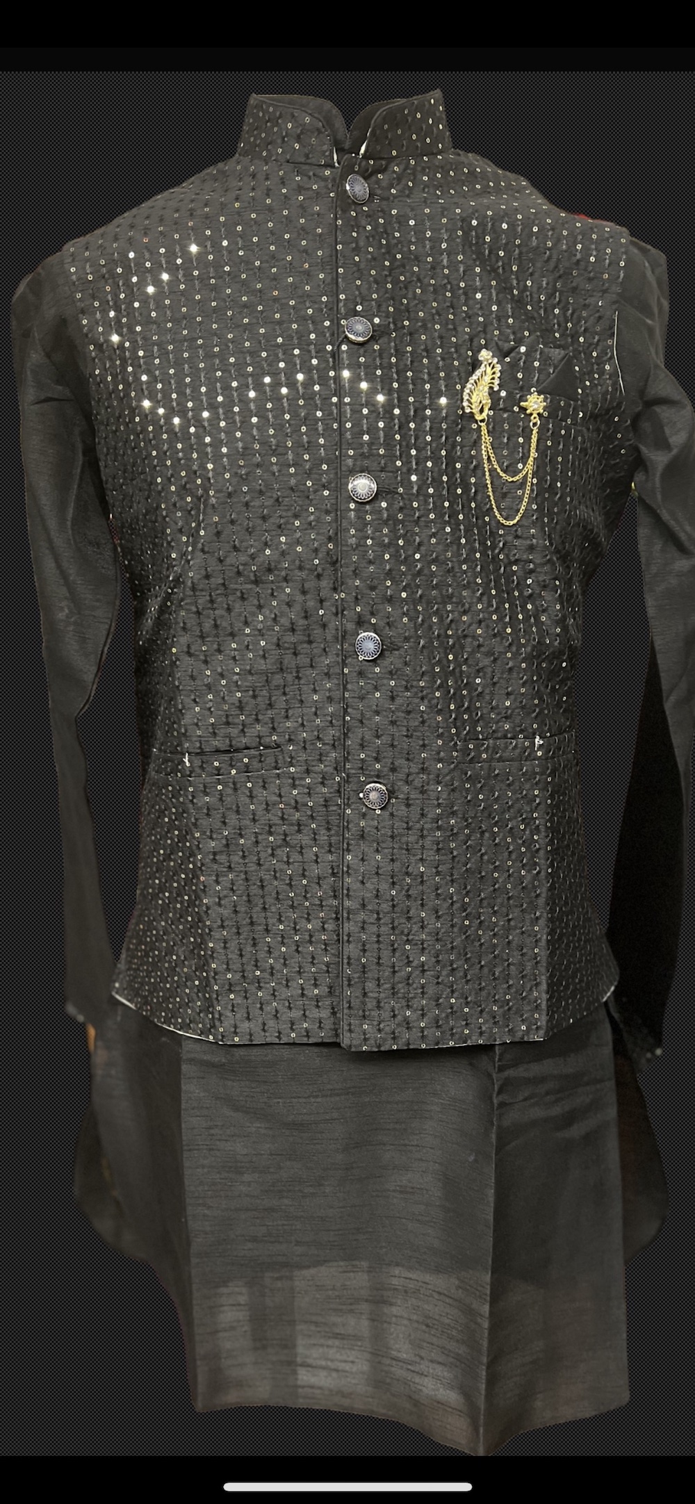 KURTA PYJAMA WITH WAISTCOAT BLACK - Image 2