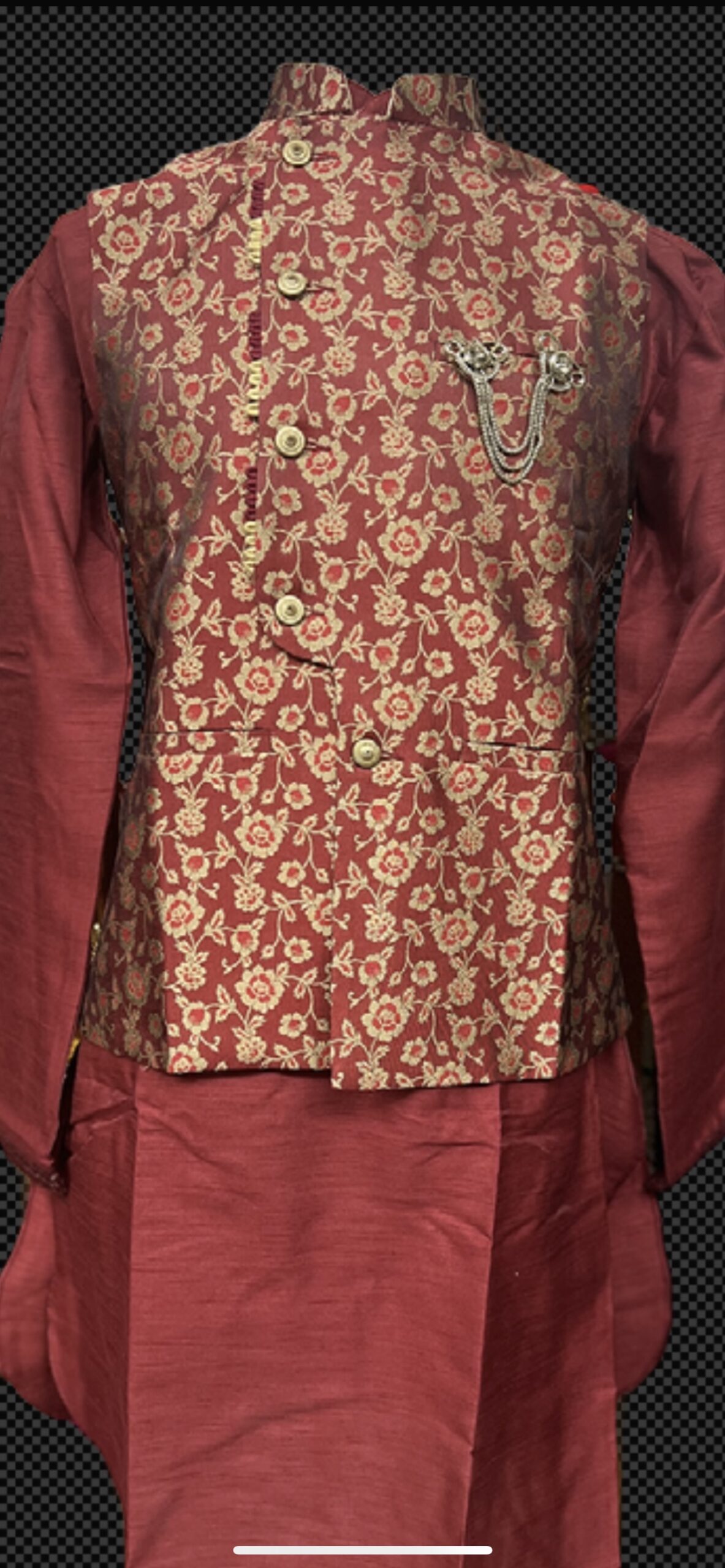 KURTA PYJAMA WITH WAISTCOAT MAROON - Image 2
