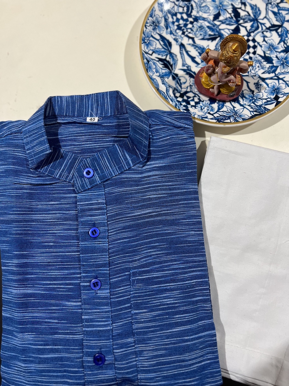 KHADI COTTON KURTA PYJAMA BLUE