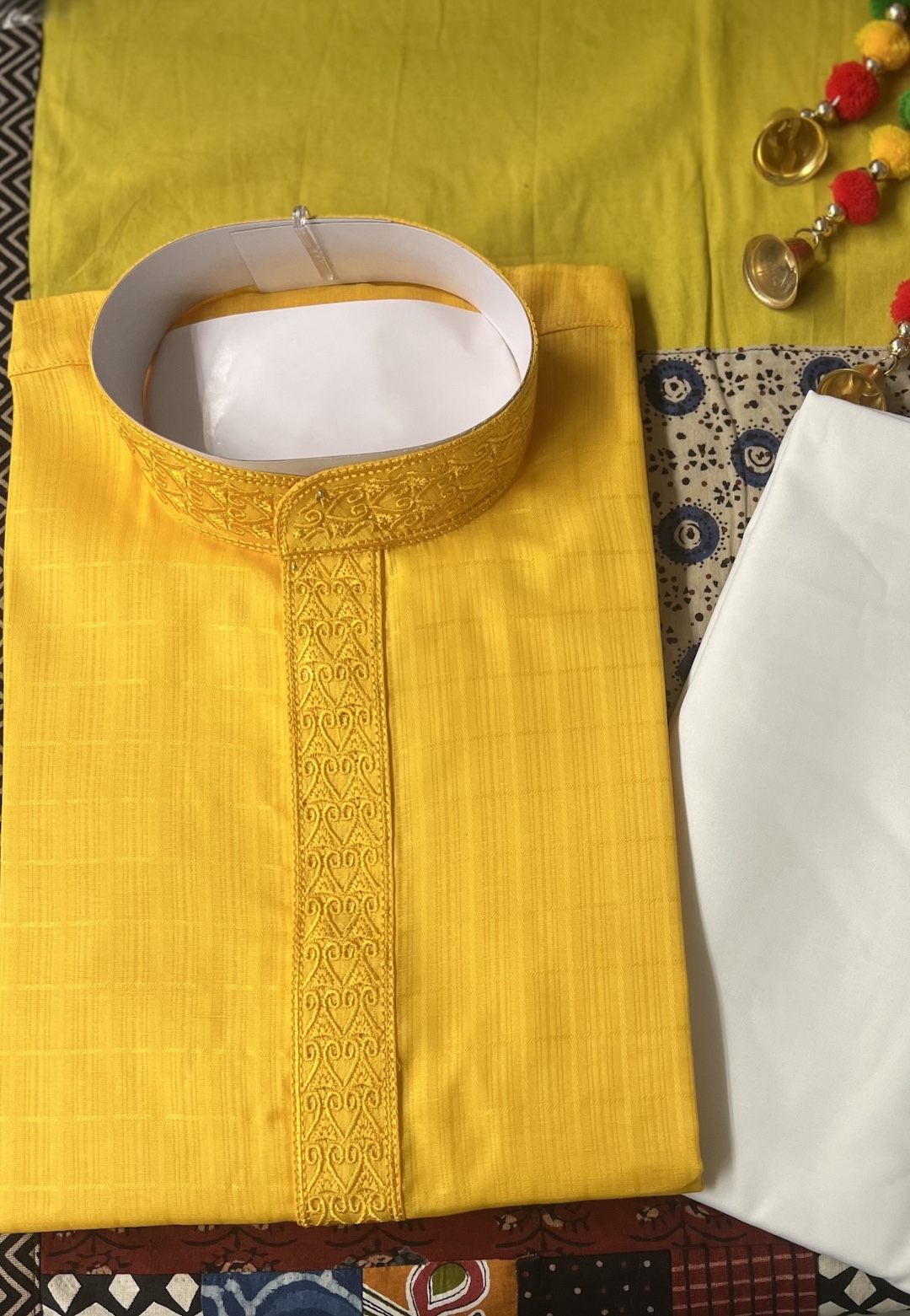 COTTON KURTA PYJAMA YELLOW - Image 2