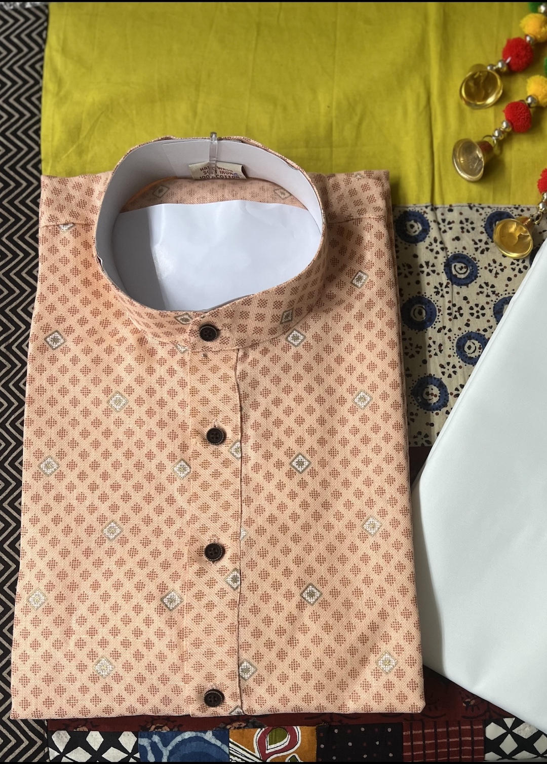 COTTON KURTA PYJAMA PEACH - Image 2
