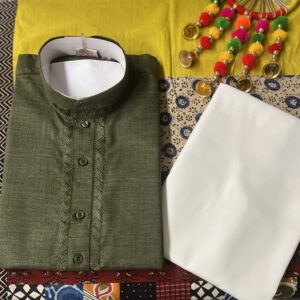COTTON KURTA PYJAMA OLIVE GREEN