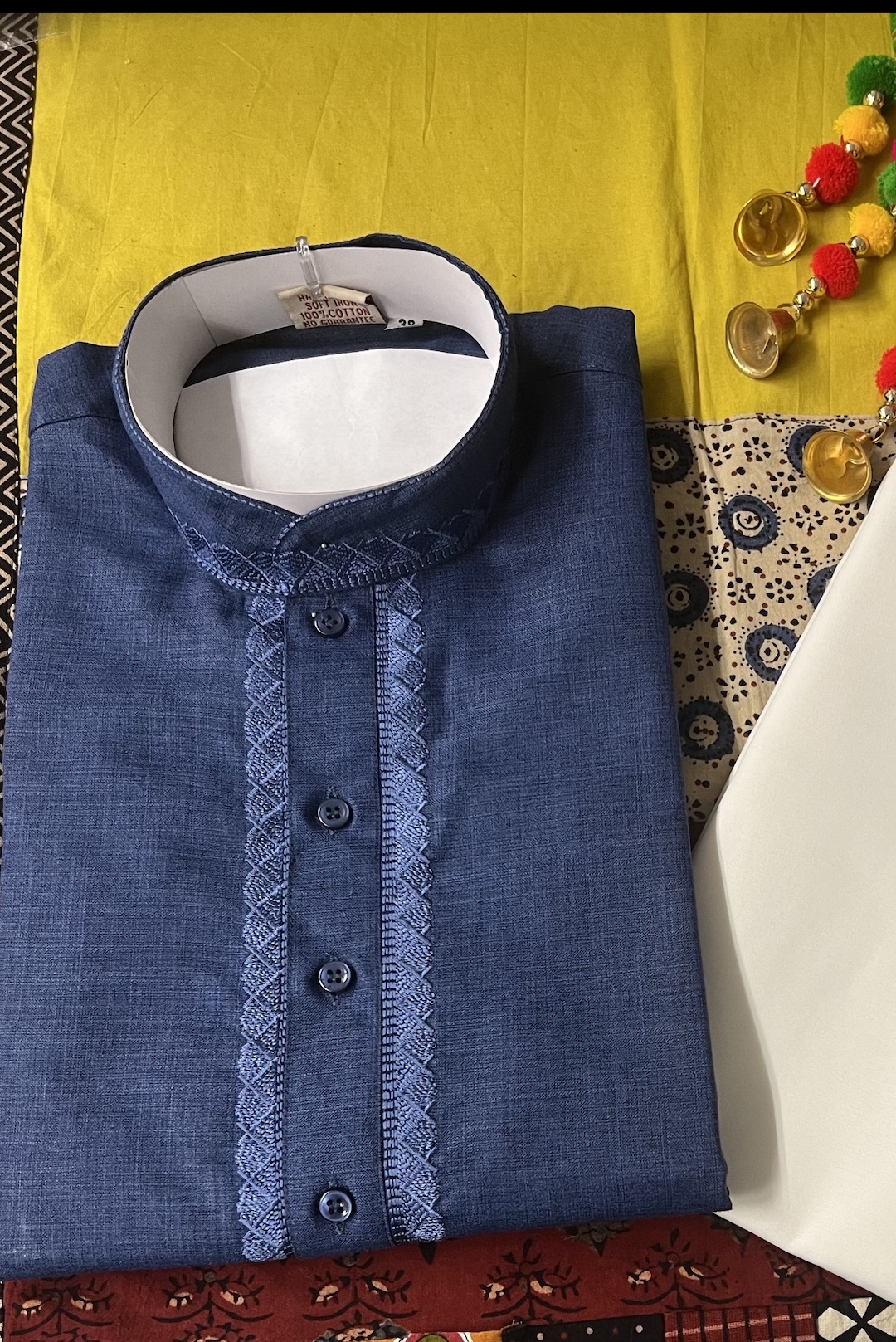 COTTON KURTA PYJAMA BLUE - Image 2