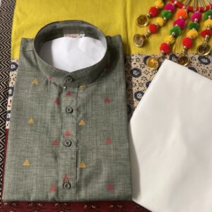 COTTON KURTA PYJAMA OLIVE GREEN