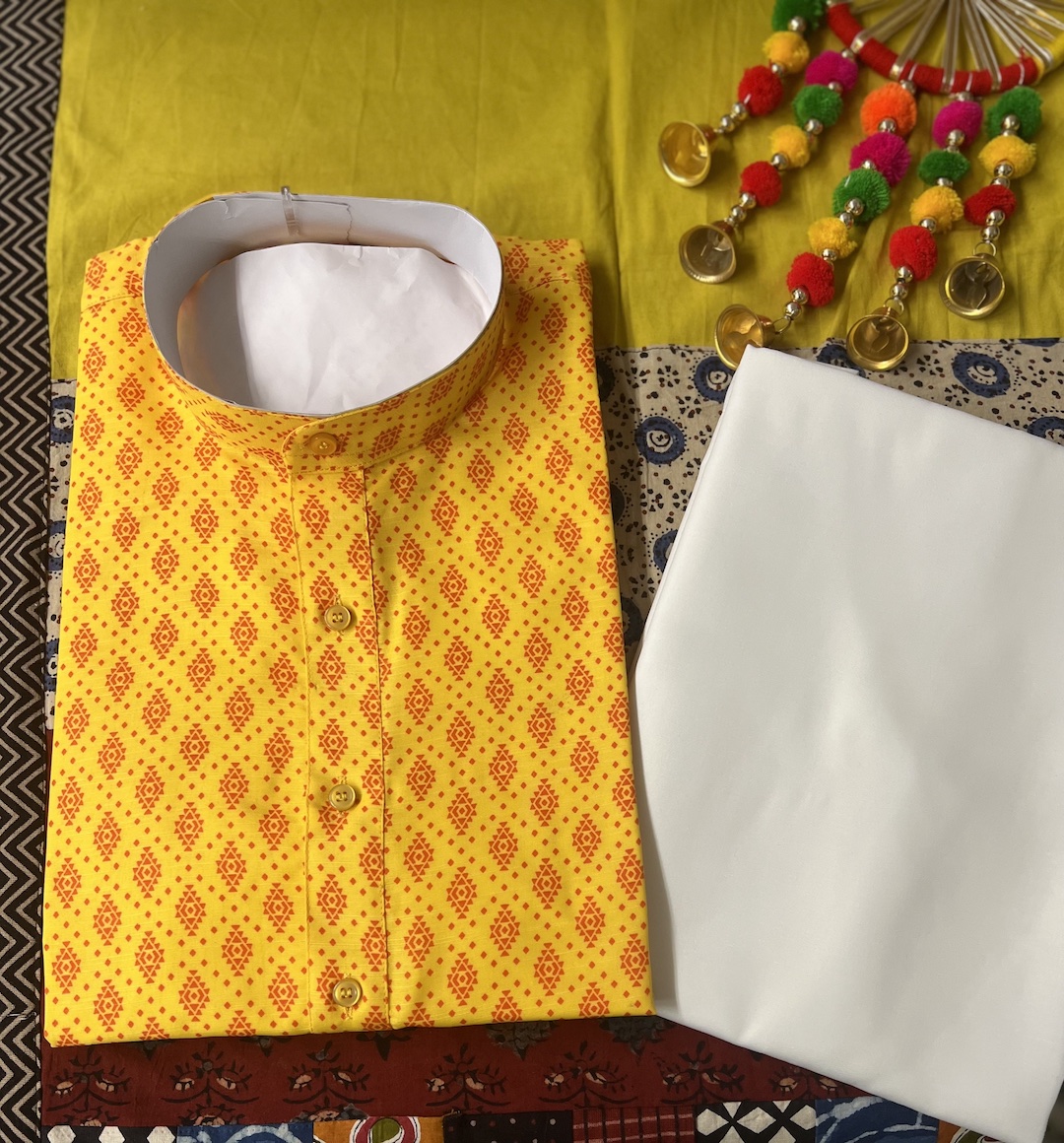 COTTON KURTA PYJAMA YELLOW