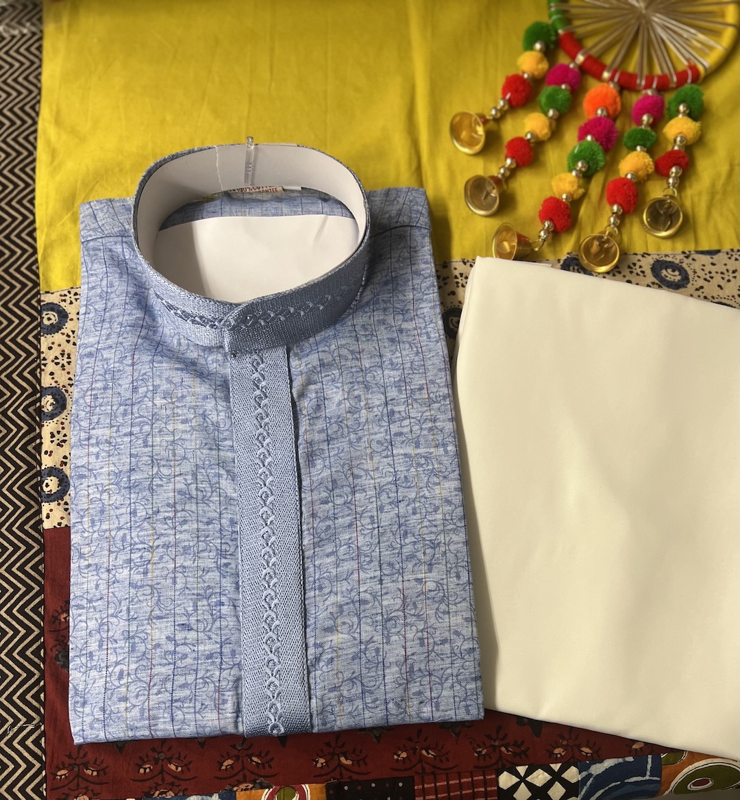 COTTON KURTA PYJAMA BLUE
