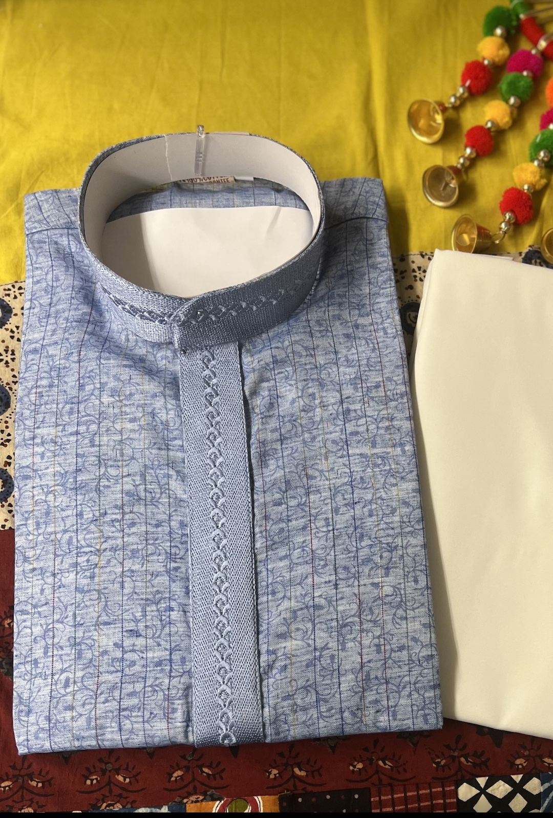 COTTON KURTA PYJAMA BLUE - Image 2