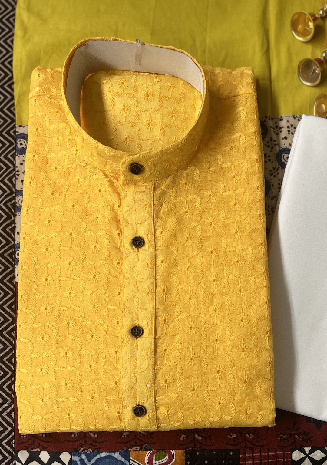 CHIKAN KARI KURTA PYJAMA YELLOW - Image 2