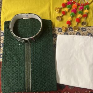CHIKAN KARI KURTA PYJAMA GREEN