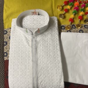 CHIKAN KARI KURTA PYJAMA WHITE COLOUR