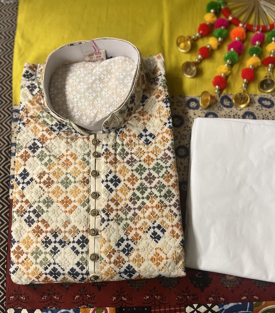 CHIKAN KARI KURTA PYJAMA MULTI COLOUR