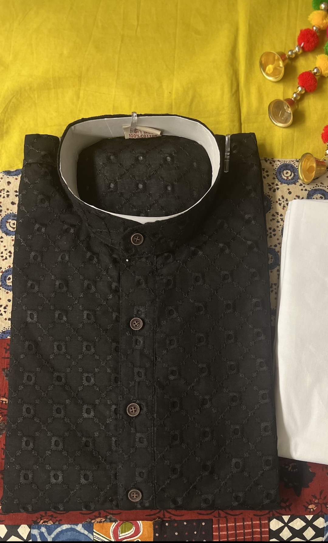 CHIKAN KARI KURTA PYJAMA BLACK COLOUR - Image 2