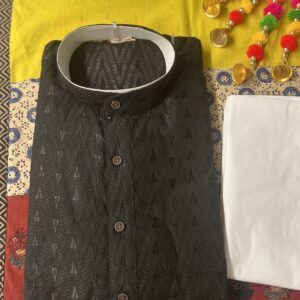 CHIKAN KARI KURTA PYJAMA BLACK COLOUR
