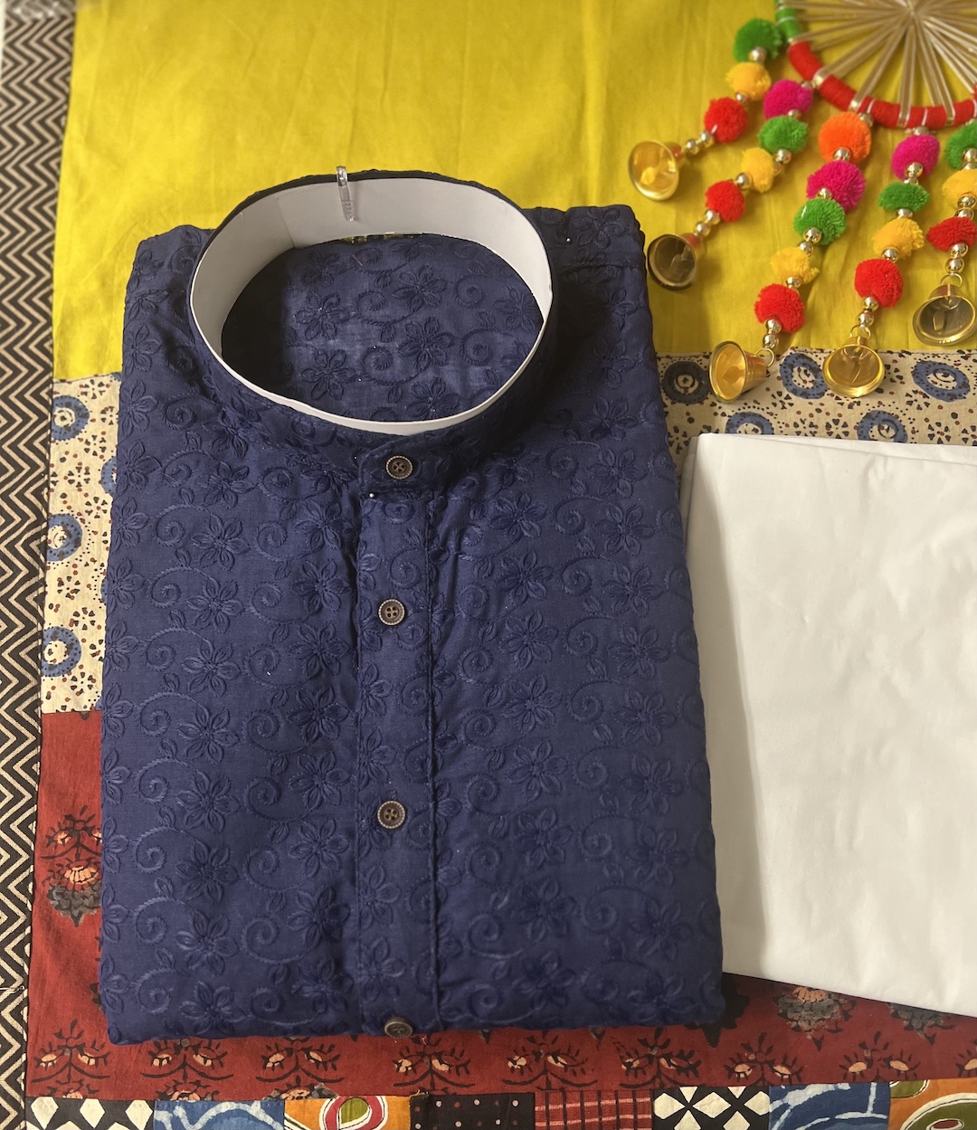 CHIKAN KARI KURTA PYJAMA BLUE COLOUR