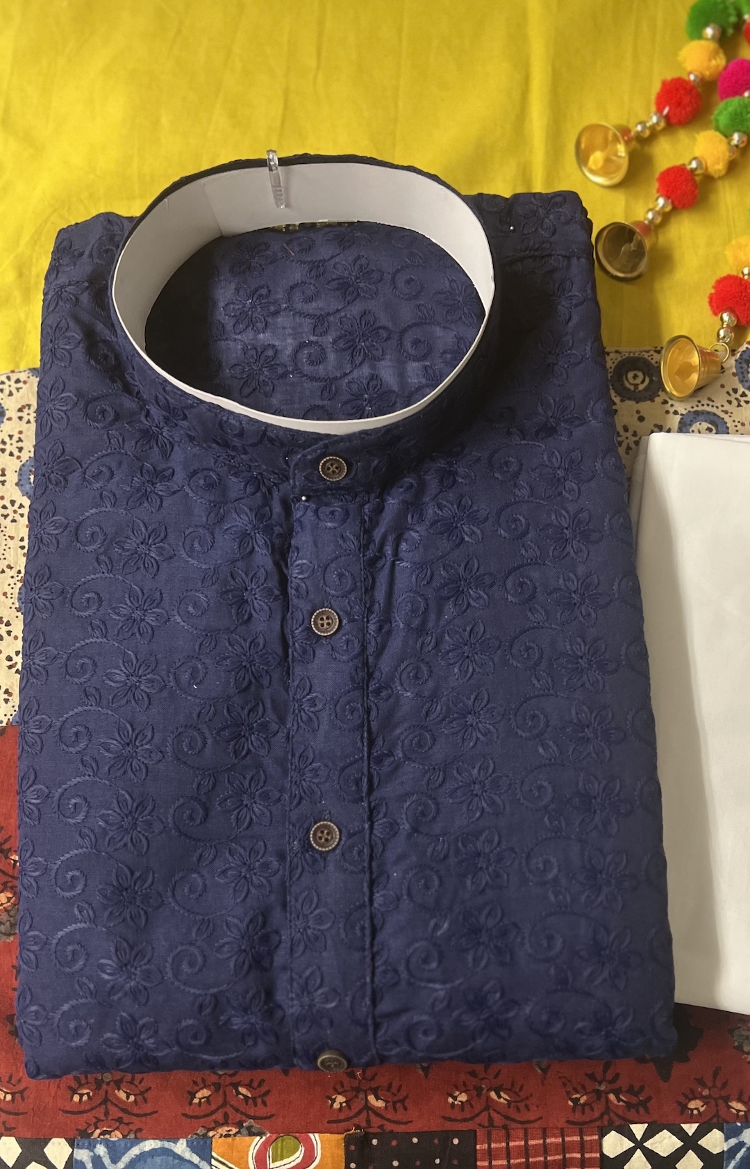 CHIKAN KARI KURTA PYJAMA BLUE COLOUR - Image 2