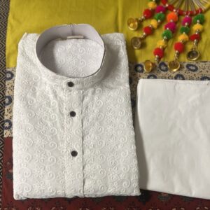 CHIKAN KARI KURTA PYJAMA WHITE COLOUR