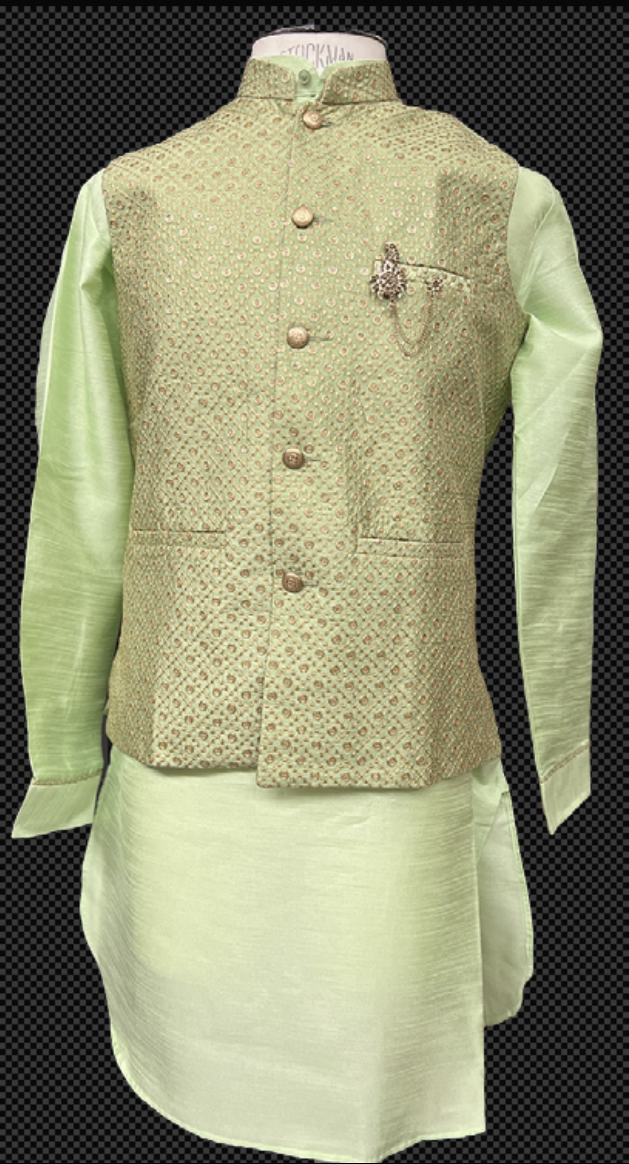 KURTA PYJAMA WITH WAISTCOAT LIGHT GREEN
