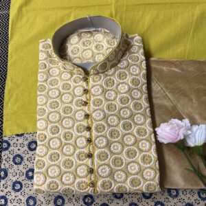 CHIKAN KARI KURTA PYJAMA AMBER COLOUR