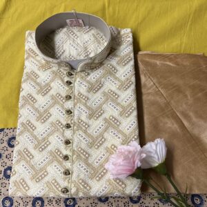 CHIKAN KARI KURTA PYJAMA BEIGE COLOUR