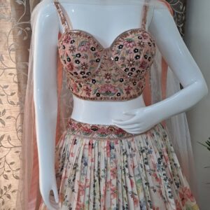 PEACH THREAD AND SEQUINS EMBROIDERED WORK GEORGETTE LEHENGA CHOLI