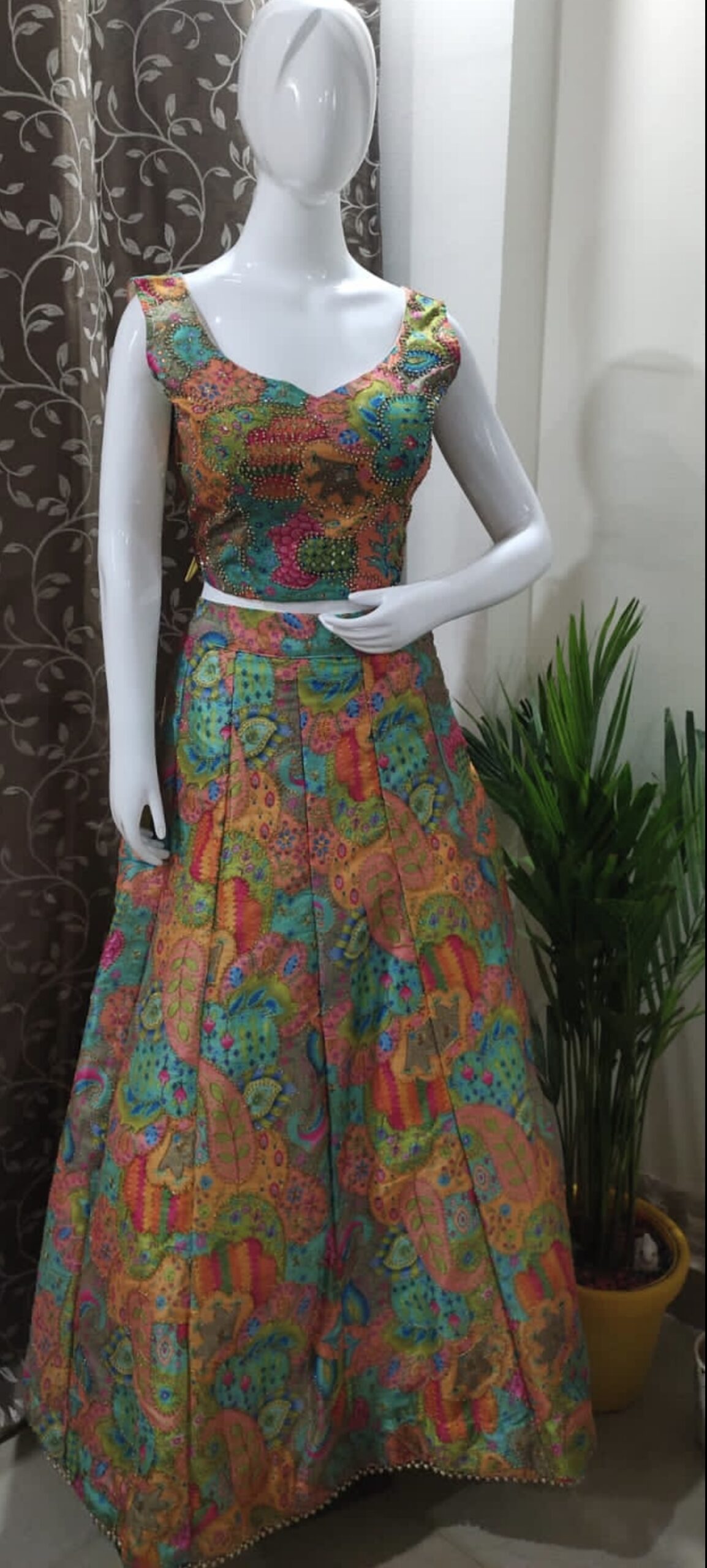 MULTI COLOUR ART SILK BASE ZARI WORK LEHENGA CHOLI WITH DUPATTA - Image 2