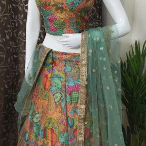 MULTI COLOUR ART SILK BASE ZARI  WORK LEHENGA CHOLI WITH DUPATTA