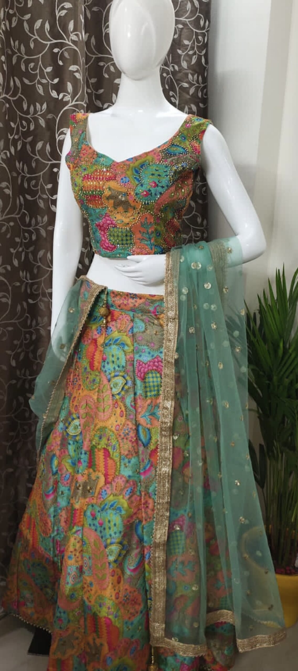 MULTI COLOUR ART SILK BASE ZARI WORK LEHENGA CHOLI WITH DUPATTA