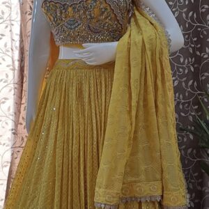 YELLOW EMBROIDERED GEORGETTE LEHENGA CHOLI