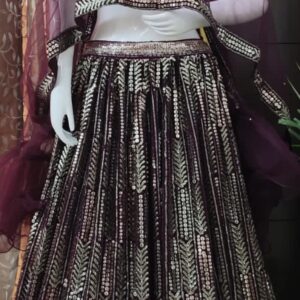STUNNING WINE GEORGETTE WITH EMBROIDERY WORK LEHENGA CHOLI WEDDING FOR WOMEN