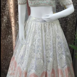 OFF WHITE BEADS WORK GEORGETTE FESTIVE WEAR LEHENGA CHOLI SET