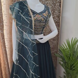 GREEN ZARI, SEQUINS AND THREAD EMBROIDERED GEORGETTE LEHENGA CHOLI