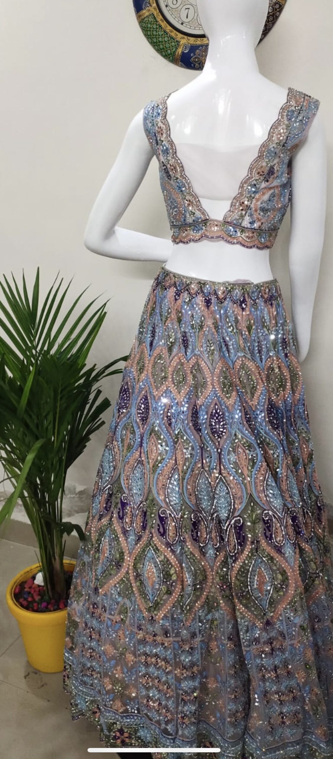 DASHING PURPLE GEORGETTE HEAVY MIRROR WORK DESIGNER LEHENGA CHOLI - Image 3