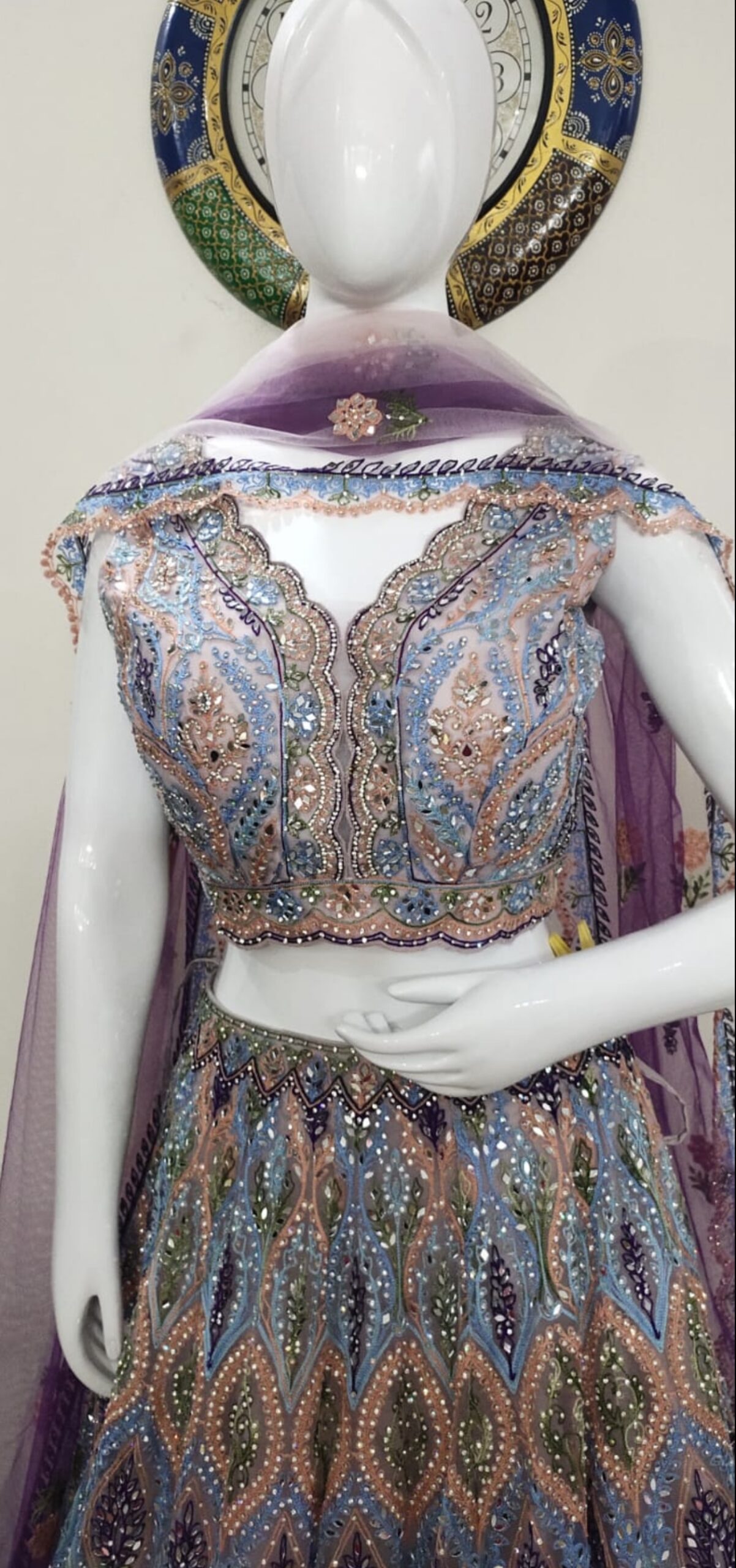 DASHING PURPLE GEORGETTE HEAVY MIRROR WORK DESIGNER LEHENGA CHOLI - Image 2