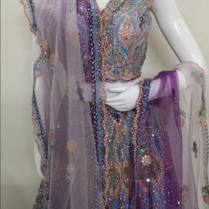 DASHING PURPLE GEORGETTE HEAVY MIRROR WORK DESIGNER LEHENGA CHOLI