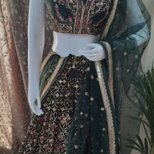 GREEN SEQUINS & THREAD EMBROIDERED GEORGETTE WEDDING LEHENGA CHOLI