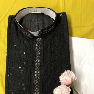 CHIKAN KARI KURTA PYJAMA BLACK COLOUR