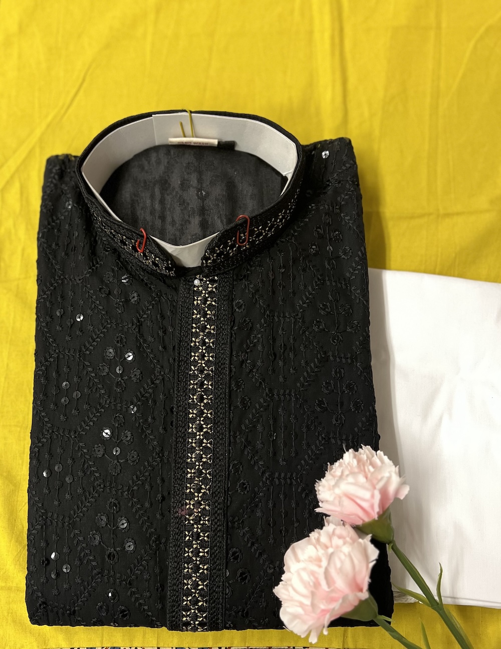 CHIKAN KARI KURTA PYJAMA BLACK COLOUR