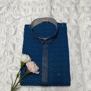 CHIKAN KARI KURTA PYJAMA TEAL COLOUR