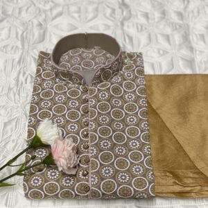 CHIKAN KARI KURTA PYJAMA LIGHT BROWN COLOUR